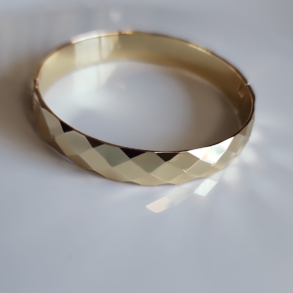 Gold Plated Faceted Bangle Bracelet Geometric Cuff Minimalist Jewelry 60mm